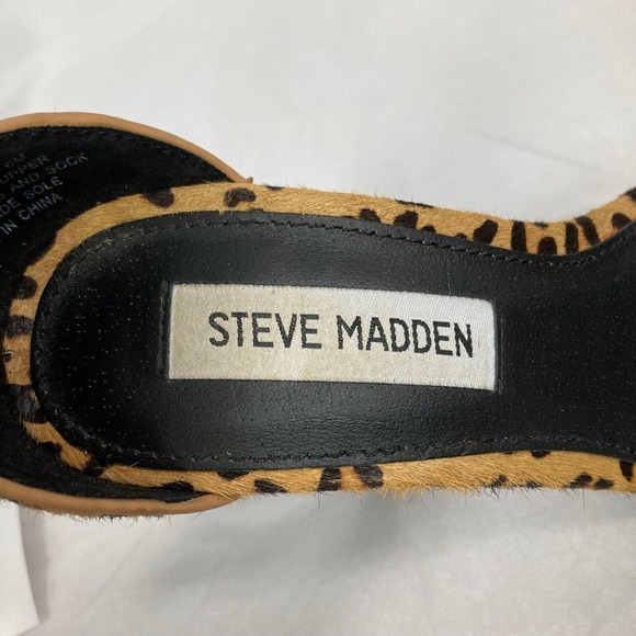 Steve Madden Sandals Womens‎ Sz 6 Carrson Calf Hair Leopard Ankle Strap Heels - Picture 6 of 8